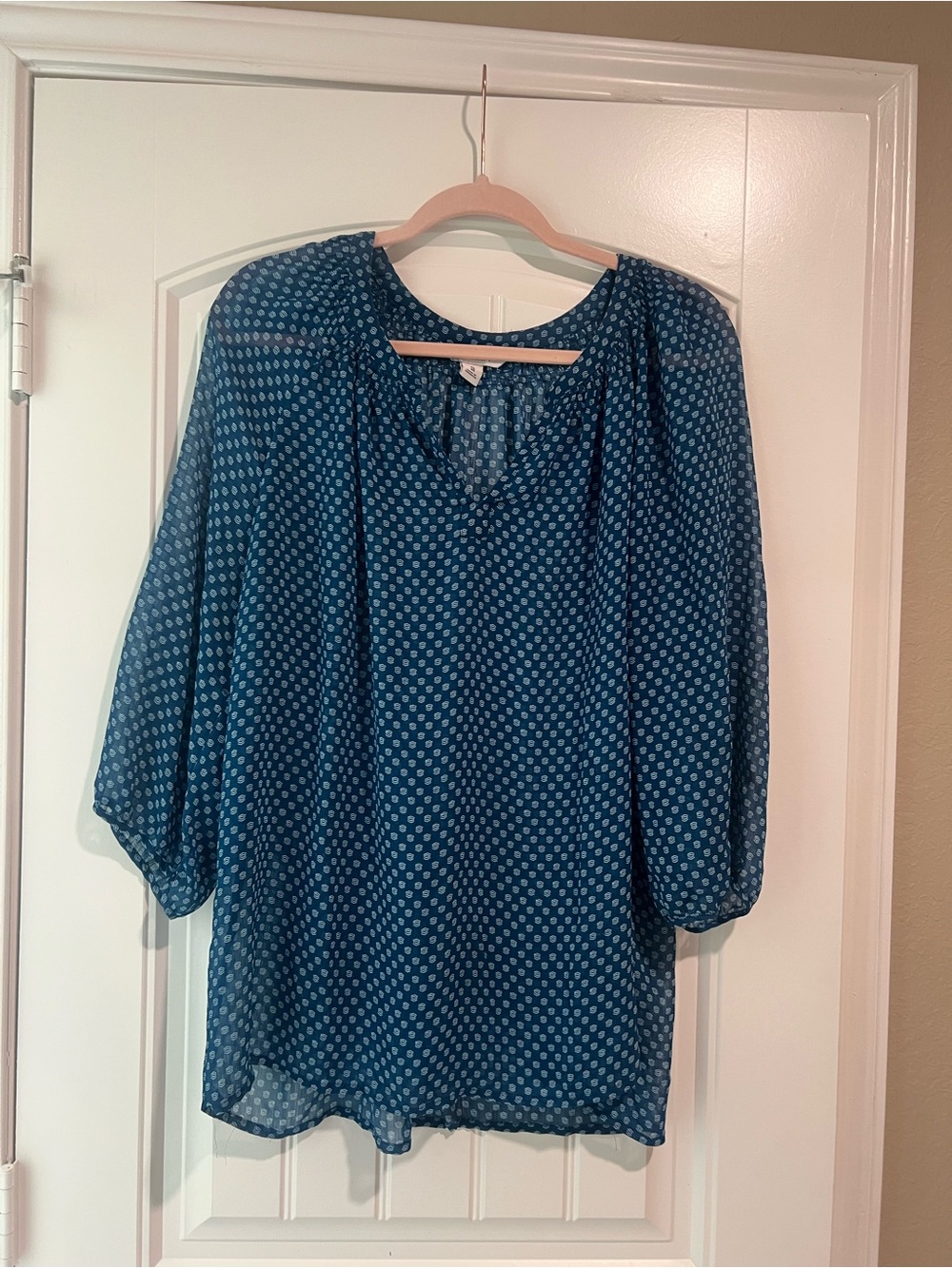 Old Navy Navy Blue Printed Peasant Blouse